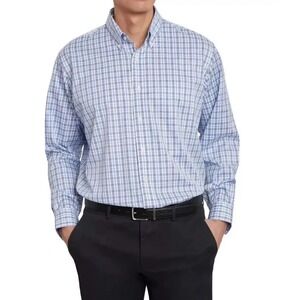 Kirkland Signature Mens 17 36/37 Plaid Pima Cotton Tradicional Fit Shirt NoIron